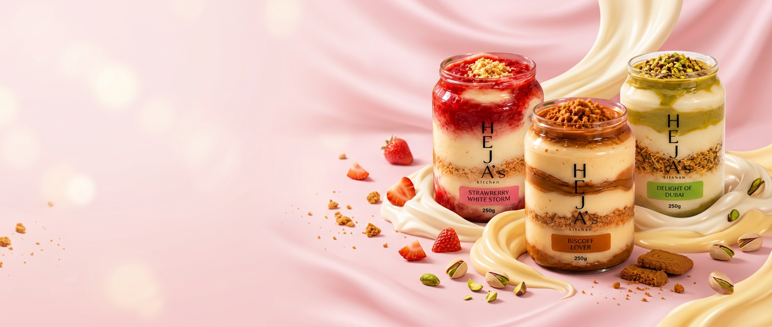 Heja’s Kitchen dessert cans with cream and fresh fruit